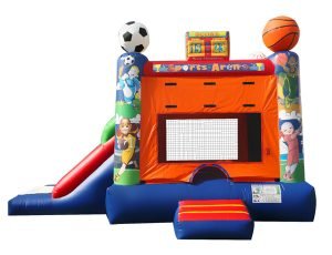 Sports theme inflatable bounce house Greensboro with slide for kids party ideas